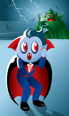 A cute vampire with a haunted castle.のイラスト素材