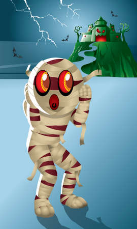 A cute Mummy with a haunted castle.のイラスト素材