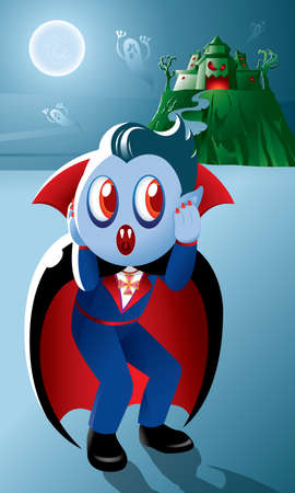A cute vampire with a haunted castle.のイラスト素材