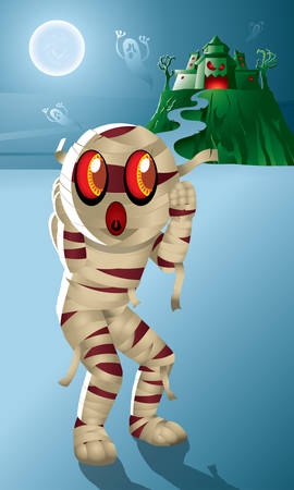 A cute Mummy with a haunted castle.のイラスト素材