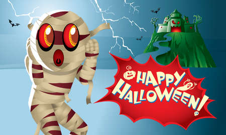 A cute Mummy with a haunted castle.のイラスト素材