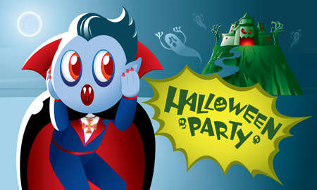 A cute vampire with a haunted castle.のイラスト素材