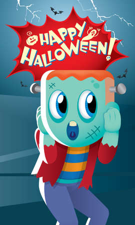 A cute Frankenstein with spooky background.のイラスト素材