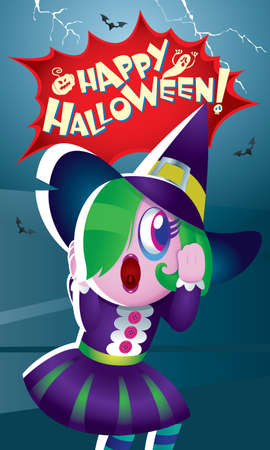 A cute witch with spooky background.のイラスト素材