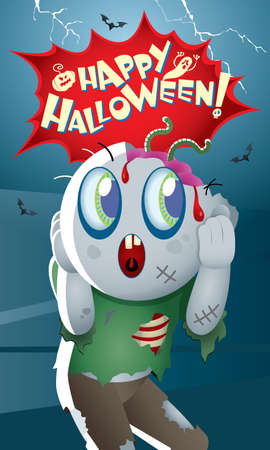 A cute zombie with spooky background.のイラスト素材