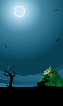 Spooky mood background with a moon, castle and a monster's hand.のイラスト素材