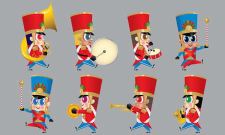 A marching cute brass band with various kind of instruments. Isolated.のイラスト素材
