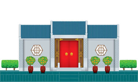 A traditional Chinese style house. Various colour with white background.のイラスト素材