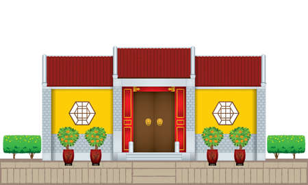 A traditional Chinese style house. Various colour with white background.のイラスト素材