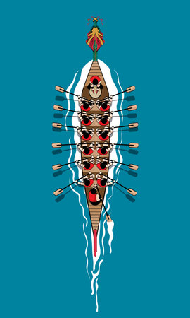 Top view of a rowing dragon boat.