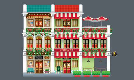 Three storey colorful and historical colonial style shop house. Linked. Book store and coffee shop. Three storey colorful and historical colonial style shop house. Linked. Book store and coffee shop.
