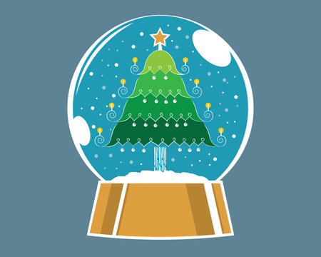 A Christmas tree in a crystal ball, pencil stroke style. Vector. With a solid color background.のイラスト素材