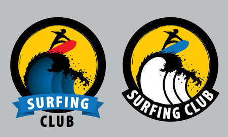 Variety surfing club logos. Vector. With brush splash effect sea.のイラスト素材
