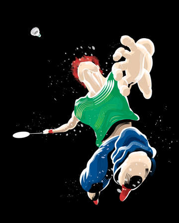 A man playing badminton. Vector. Graphic mixed with brush effect.のイラスト素材