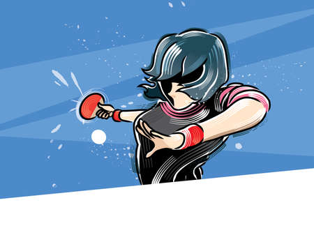 A woman playing table tennis. Vector. Graphic mixed with brush effect.のイラスト素材