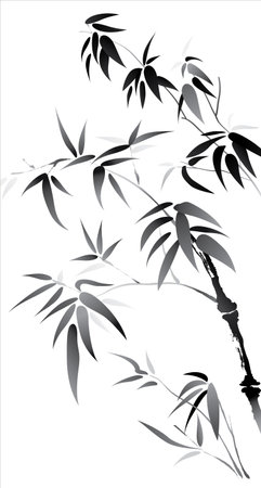 Vector of brush effect bamboo. Black and white bamboo with white background.のイラスト素材