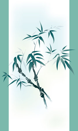 Vector of brush effect bamboo. Turquoise colour bamboo with colour background.のイラスト素材