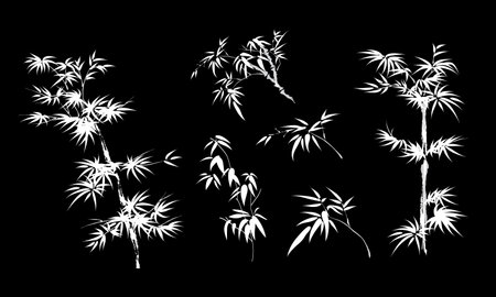 Bamboos presented with Chinese ink painting style. Vector, with solid color background.のイラスト素材