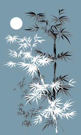 Bamboos presented with Chinese ink painting style. Vector, with solid color background.のイラスト素材