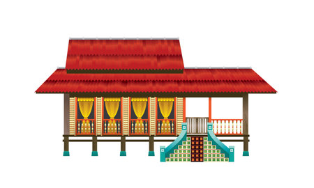Vector of a traditional Malay house in Malaysia, also known as rumah kampung. With various types and colors options.のイラスト素材