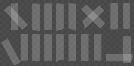 Transparent washi tape. White pieces of duct tape for decoration. Set of scrapbooking ribbons on a transparent background.のイラスト素材