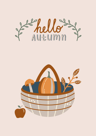 Autumn Fall Thanksgiving Greeting Card With Pumpkins, Mushrooms And Leaves. Vector Illustration With Lettering.のイラスト素材