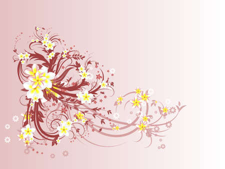 Curly pattern of flowers and petals on a pink backgroundのイラスト素材