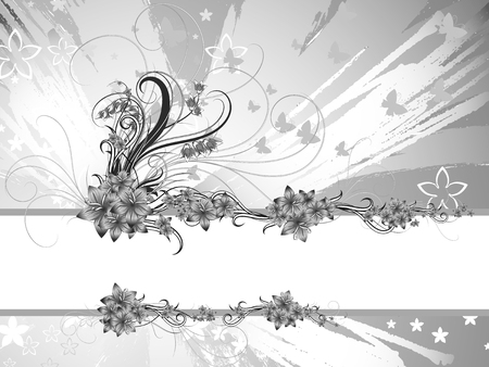 Curly pattern of flowers and petals on the dark backgroundのイラスト素材