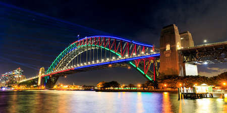 Sydney Harbor Bridge during Vivid Festival, Australiaの写真素材
