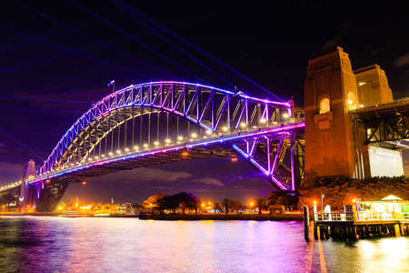 Sydney Harbor Bridge during Vivid Festival, Australiaの写真素材