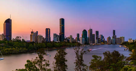 Sunset over Brisbane City, Queensland, Australiaの写真素材