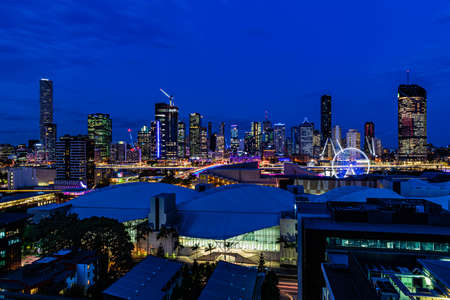 Brisbane City by night, Queensland, Australiaの写真素材