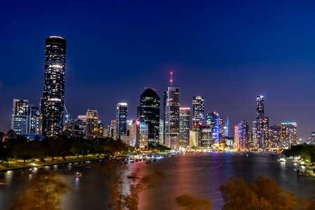 Brisbane City by night, Queensland, Australiaの写真素材