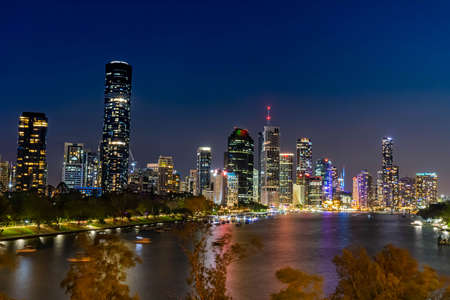 Brisbane City by night, Queensland, Australiaの写真素材