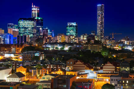 Brisbane City by night, Queensland, Australiaの写真素材