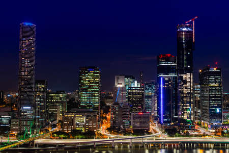 Brisbane City by night, Queensland, Australiaの写真素材