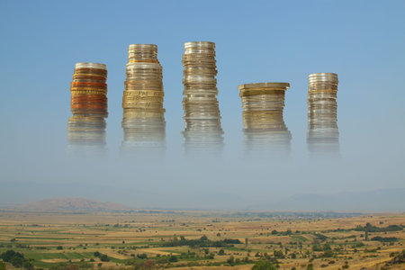 Stakes of Coins over a Dry Landscape 