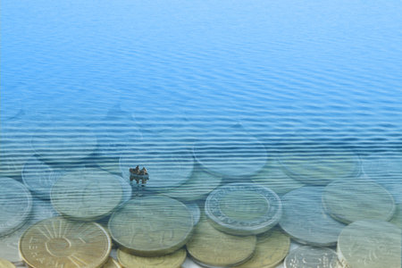 People on a Boat on a Lake of Moneyの写真素材