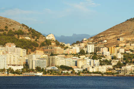 Waterfront at Sarande, south Albania, afternoon lightの写真素材