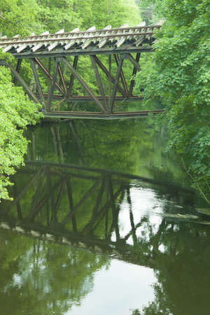 Poland, Wielkopolskie Province, Jastrowie, rail bridge over Gwda river blasted by German troops in early 1945の写真素材