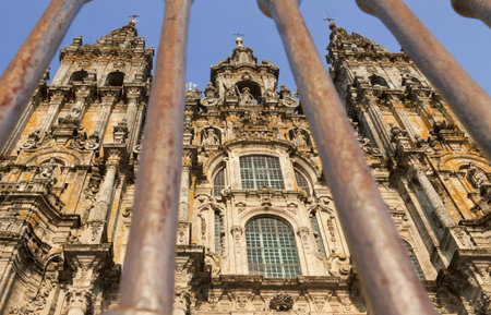 Spain, Galicia, Santiago de Compostela, Cathedral facade, afternoonの写真素材