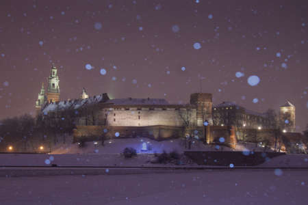 Poland, Krakow, Wawel Royal Castle Lit-upのeditorial素材