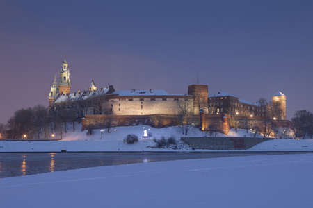 Poland, Krakow, Wawel Royal Castle Lit-upのeditorial素材