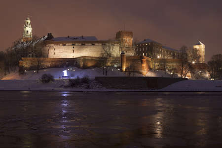 Poland, Krakow, Wawel Royal Castle Lit-upのeditorial素材