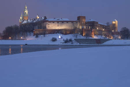 Poland, Krakow, Wawel Royal Castle Lit-upのeditorial素材