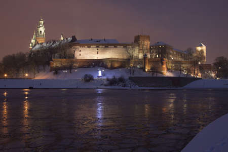 Poland, Krakow, Wawel Royal Castle Lit-upのeditorial素材