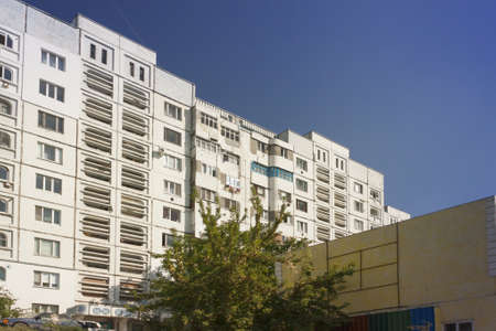 Republic of Moldova, Orhei, Communist era Housing Estate, summer, sunlitのeditorial素材