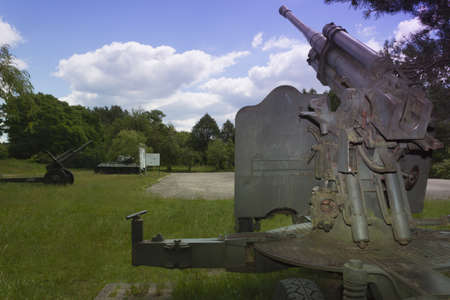 Poland, Zachodniopomorskie, Zdbice, WW II Military Gear Open Air Museum, cannon and tank, former Pommernstellung, Pomeranian Positionのeditorial素材