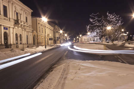 Poland, Radom, Resursa Obywatelska Building, night, winterの写真素材