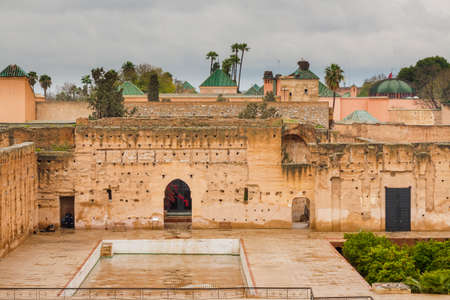 General view of the El Badi Palace at Marrakech, Morocco, overcast sky, rainy weatherの写真素材